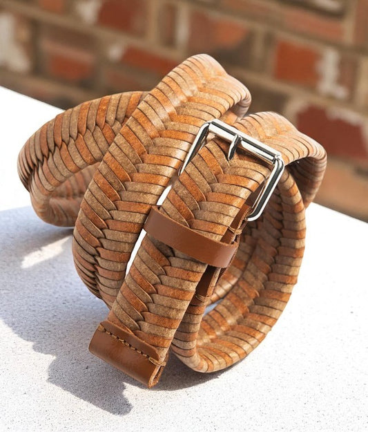 Woven regenerated leather belt