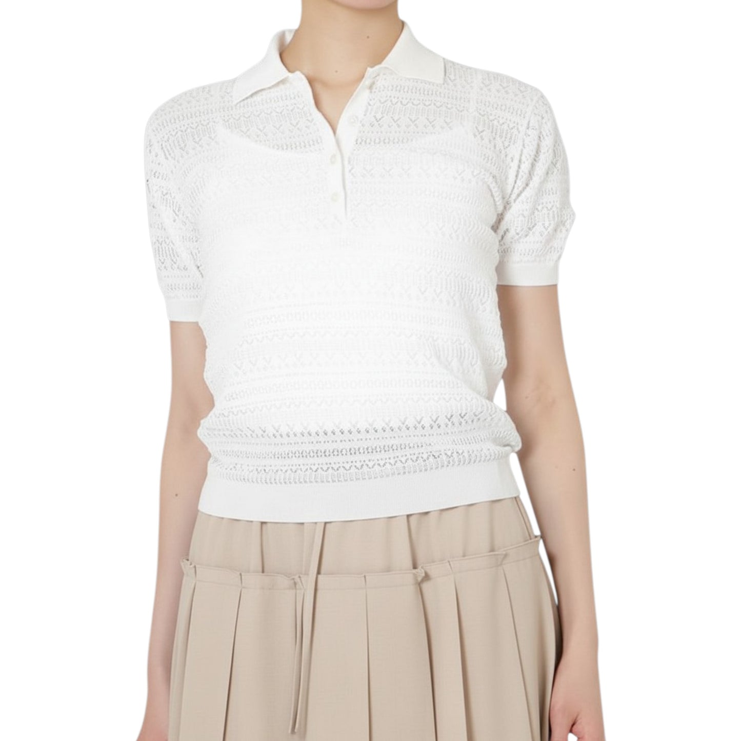 THE LUMINANCE OF TEXTURE: EYELET SHEER POLO KNIT