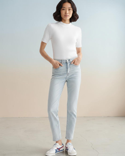 SILENT SOPHISTICATION: MOCK NECK RIBBED T-SHIRT