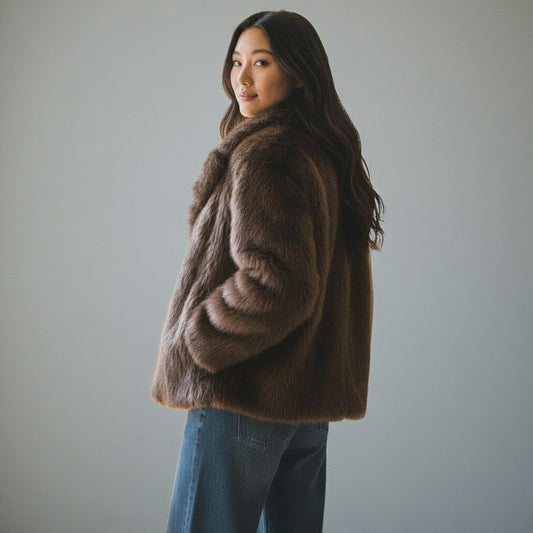 Venetian Cloud: Double-Breasted Eco-Fur Short Coat