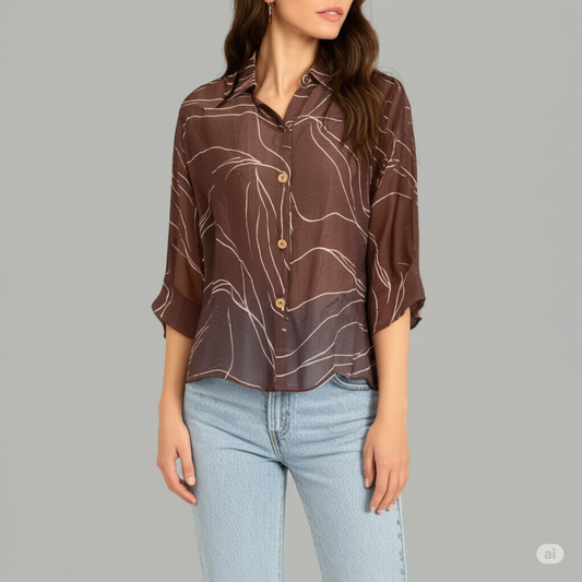 波柄フレアスリーブブラウス