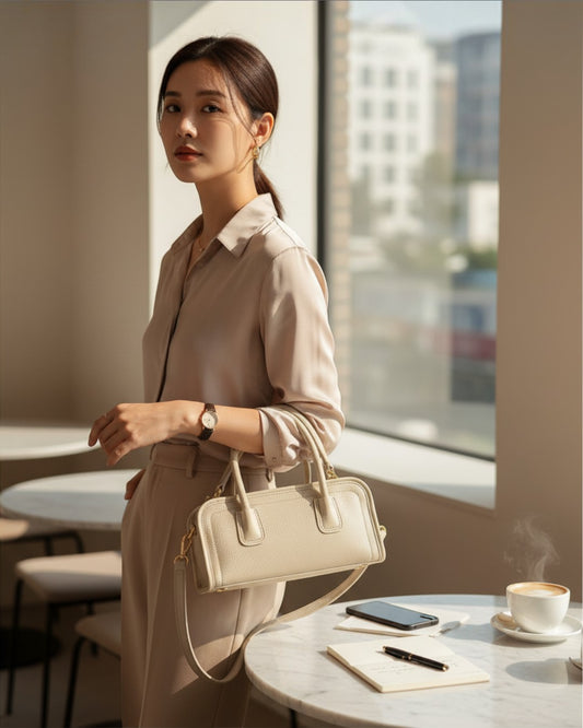 ELEGANT STRUCTURE IN EVERYDAY MOTION: ITALIAN LEATHER HORIZONTAL 2WAY BAG