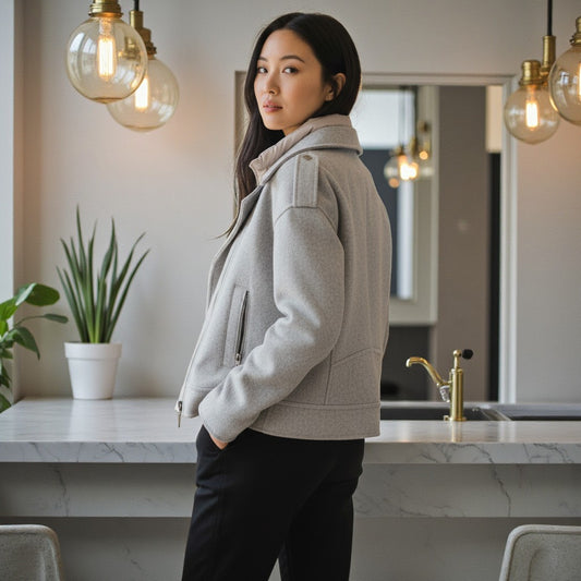 The Silver Radiance: 3-Way Cashmere Wool Biker Masterpiece