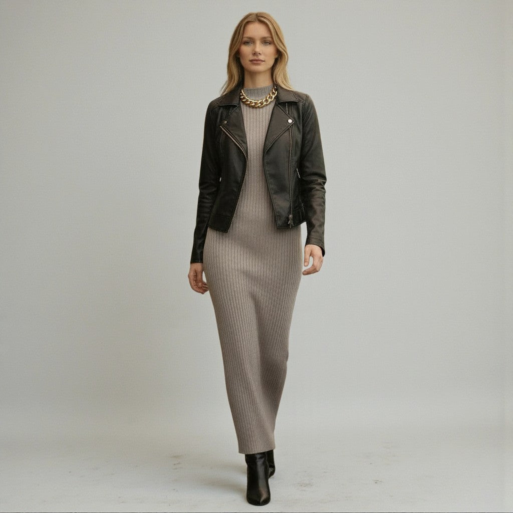 The Sculpted Silence: Olive Ribbed Knit Muse