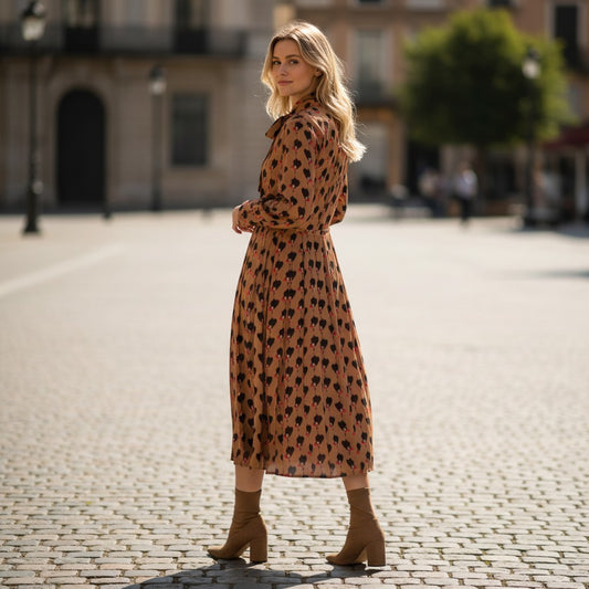 The Artful Muse: Erica Print Bow-tie Pleated Midi Dress