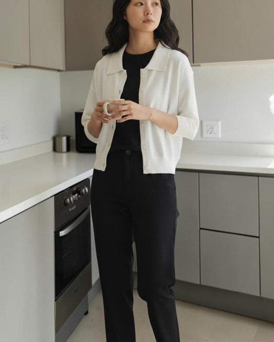 WHISPER OF CRYSTAL COTTON: THE ARCHITECTURAL WHITE CARDIGAN