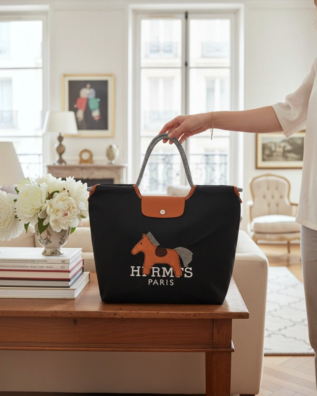The Parisian Whisper: Embroidered Equestrian Tote