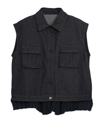 Back Pleated Sleeveless Denim Shirt