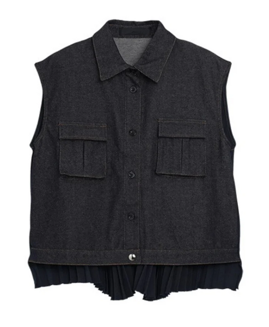 Back Pleated Sleeveless Denim Shirt