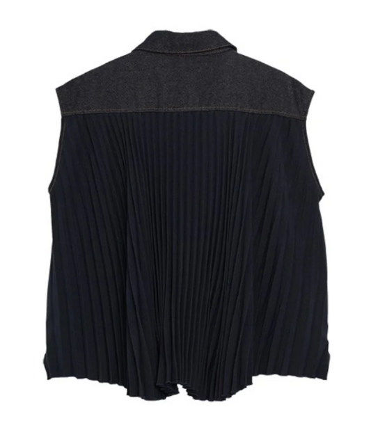 Back Pleated Sleeveless Denim Shirt