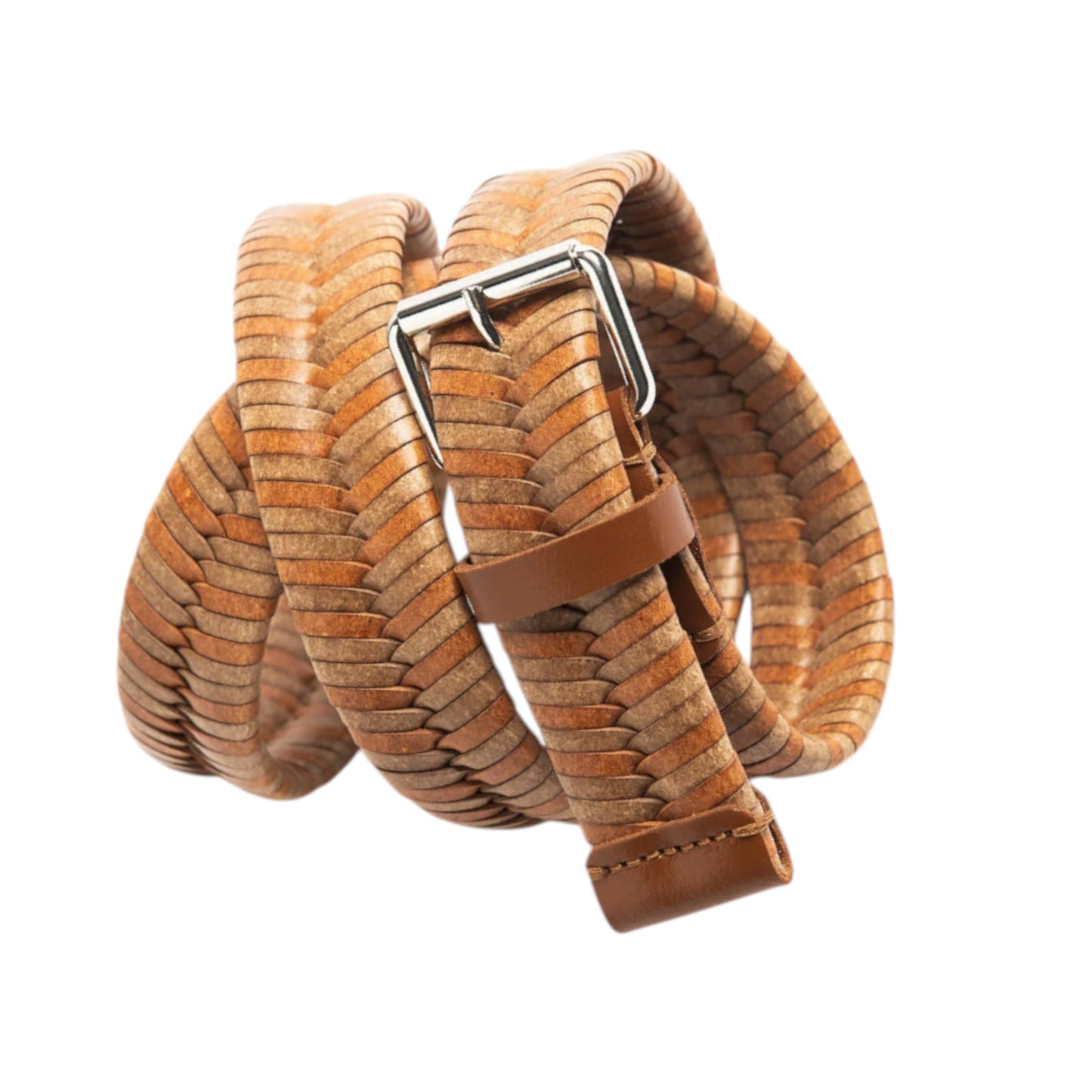 Woven regenerated leather belt