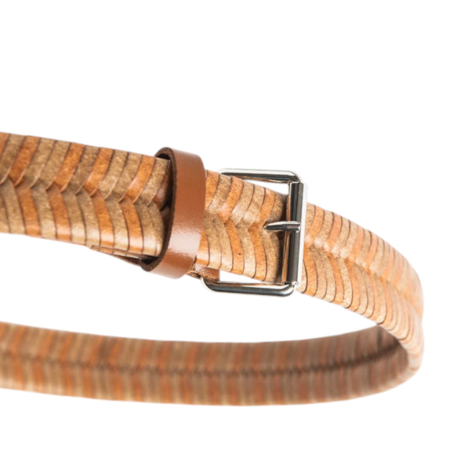 Woven regenerated leather belt