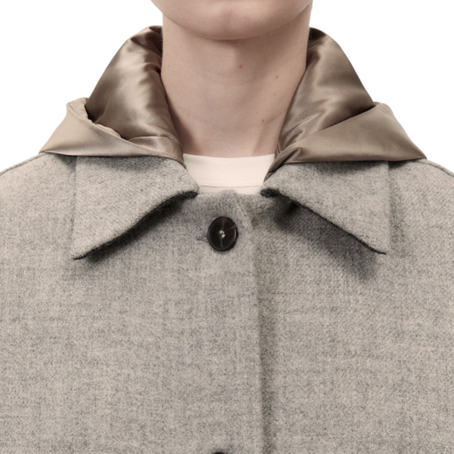The Champagne Glow: Virgin Wool &amp; Satin Contrast Long Coat