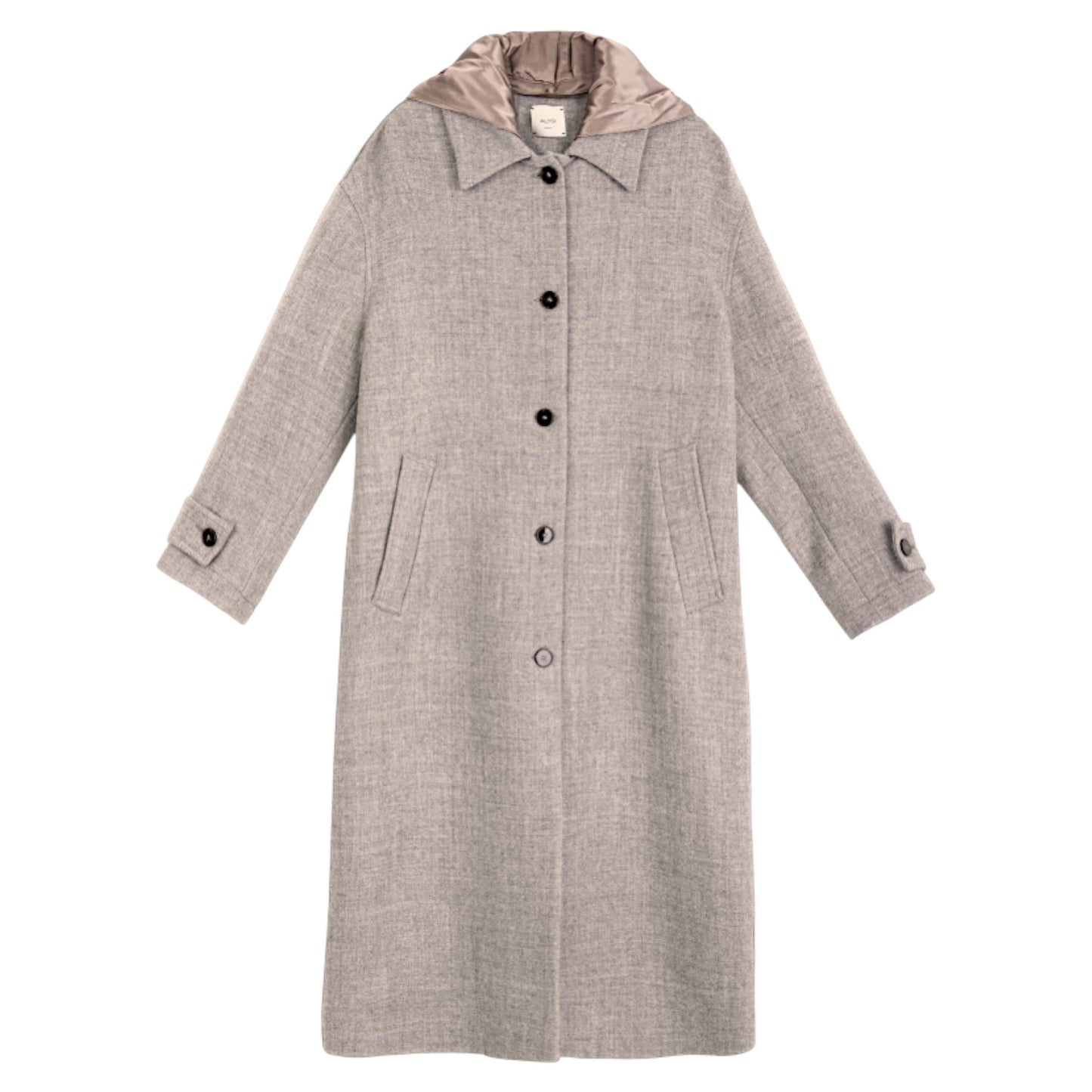 The Champagne Glow: Virgin Wool &amp; Satin Contrast Long Coat