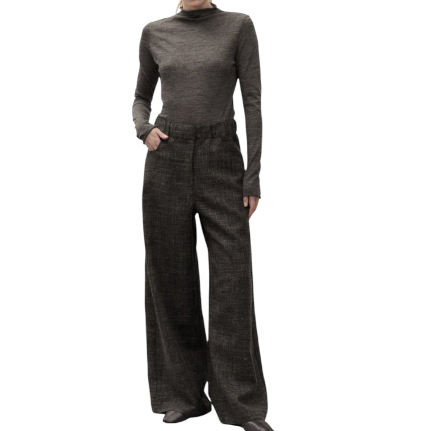 The Charcoal Texture: Italian Wool-Linen Wide Pants
