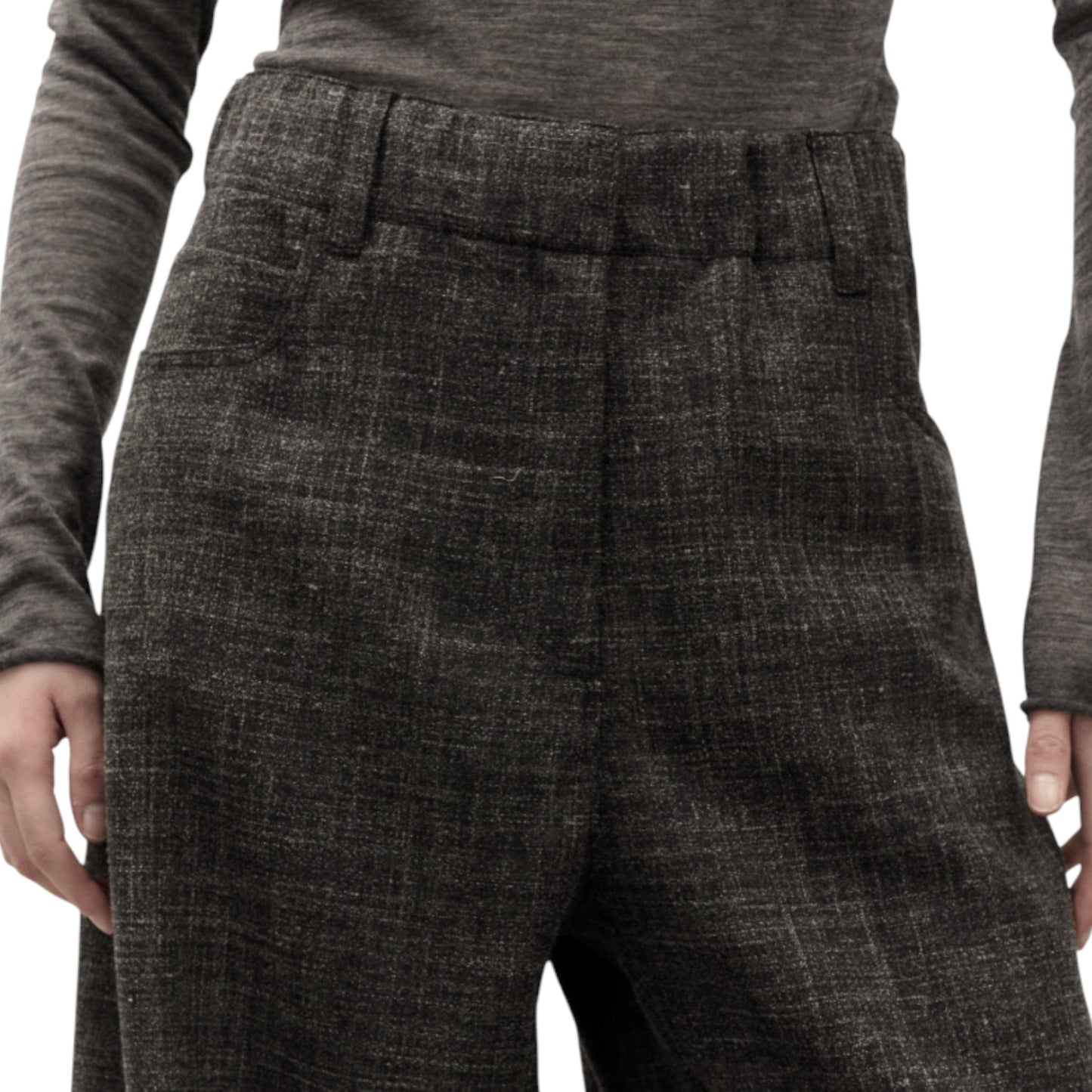 The Charcoal Texture: Italian Wool-Linen Wide Pants