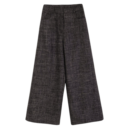 The Charcoal Texture: Italian Wool-Linen Wide Pants
