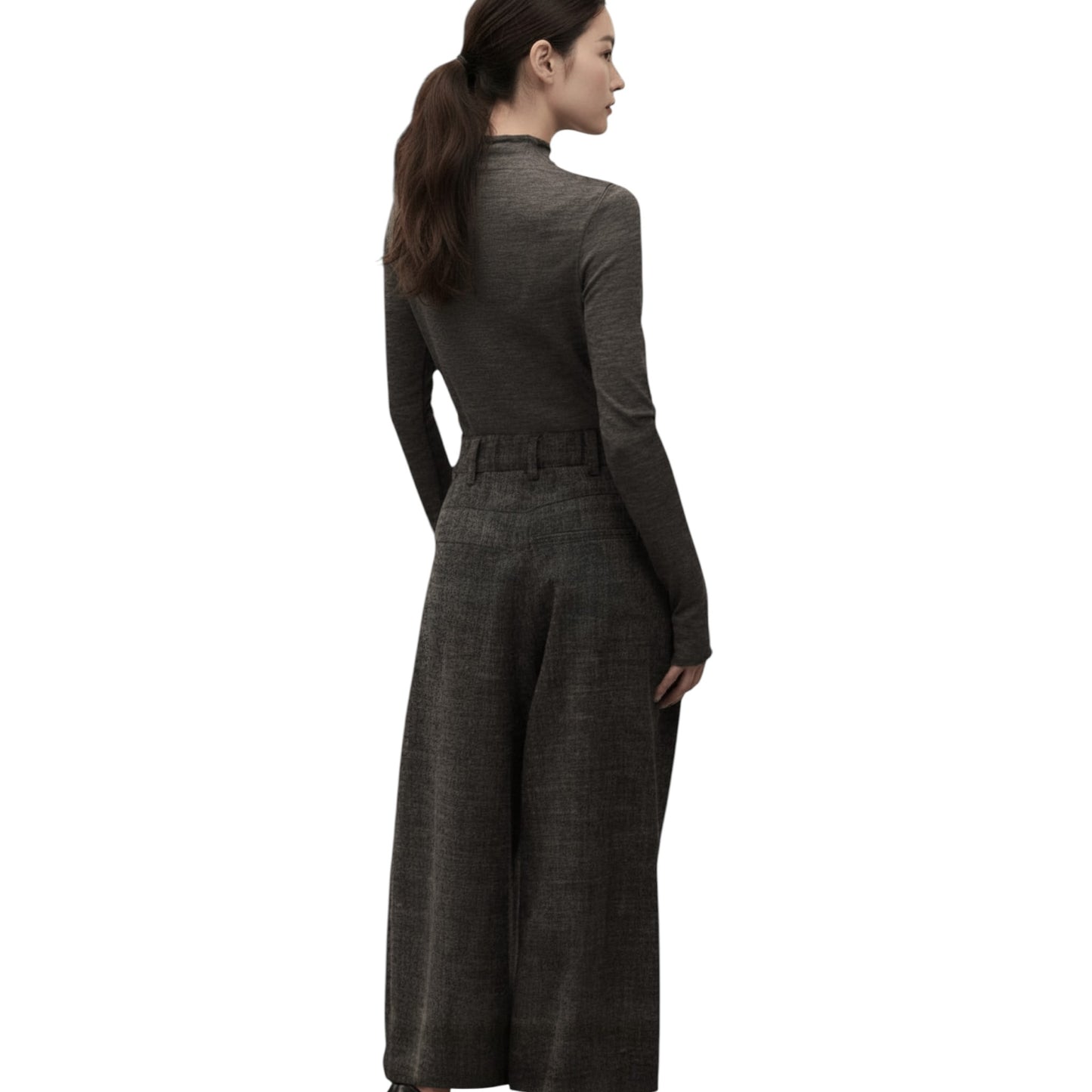 The Charcoal Texture: Italian Wool-Linen Wide Pants