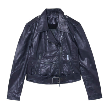The Evolving Icon: Navy Lamb Leather Biker Jacket
