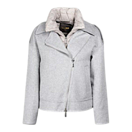 The Silver Radiance: 3-Way Cashmere Wool Biker Masterpiece