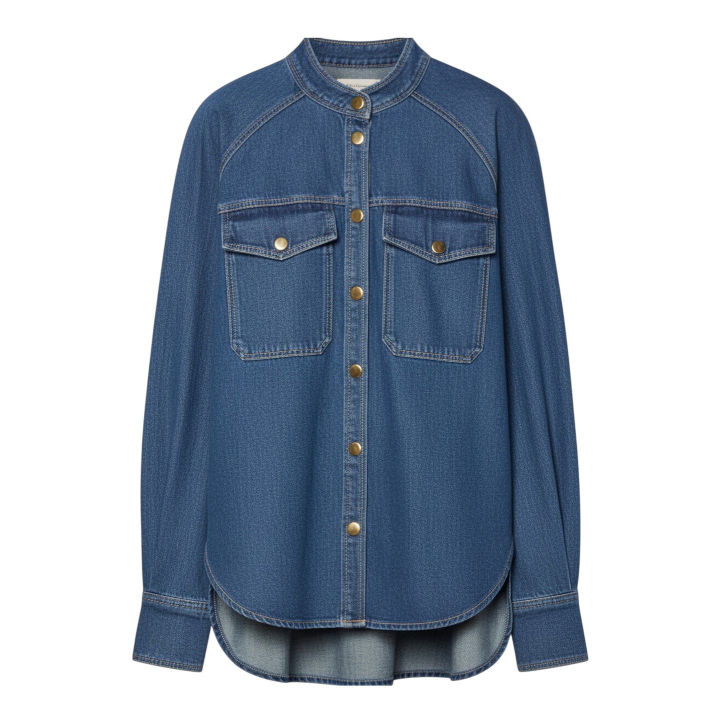 Indigo Whispers: The Fluid Gold-Button Denim Serenade