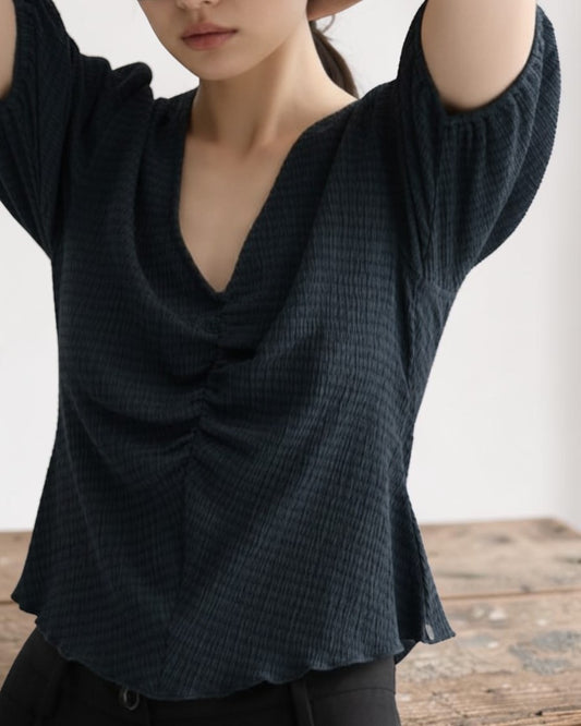 SCULPTED NAVY: THE RHYTHMIC STRIPE BLOUSE