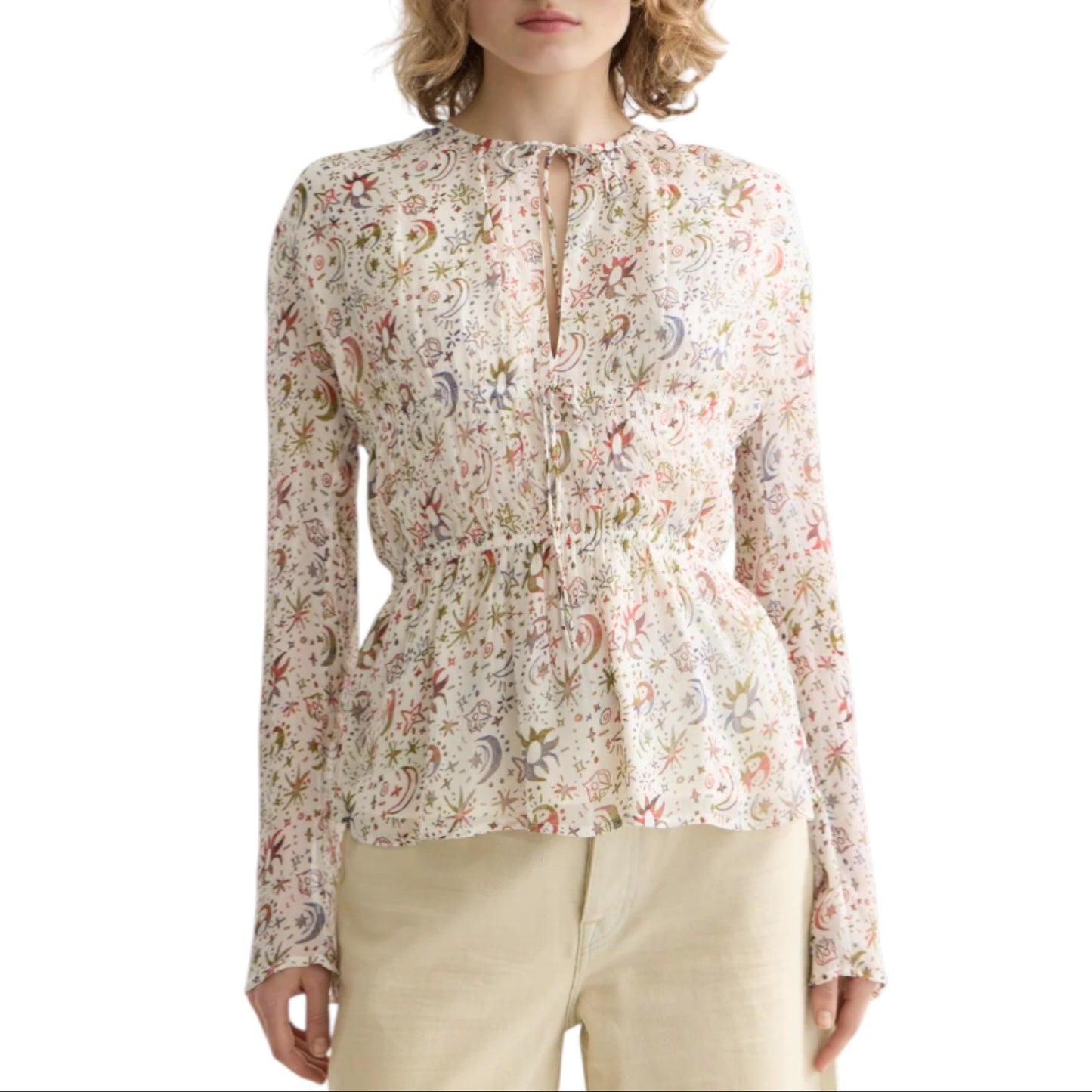 Celestial Canvas: The Hand-Painted Tied Blouse