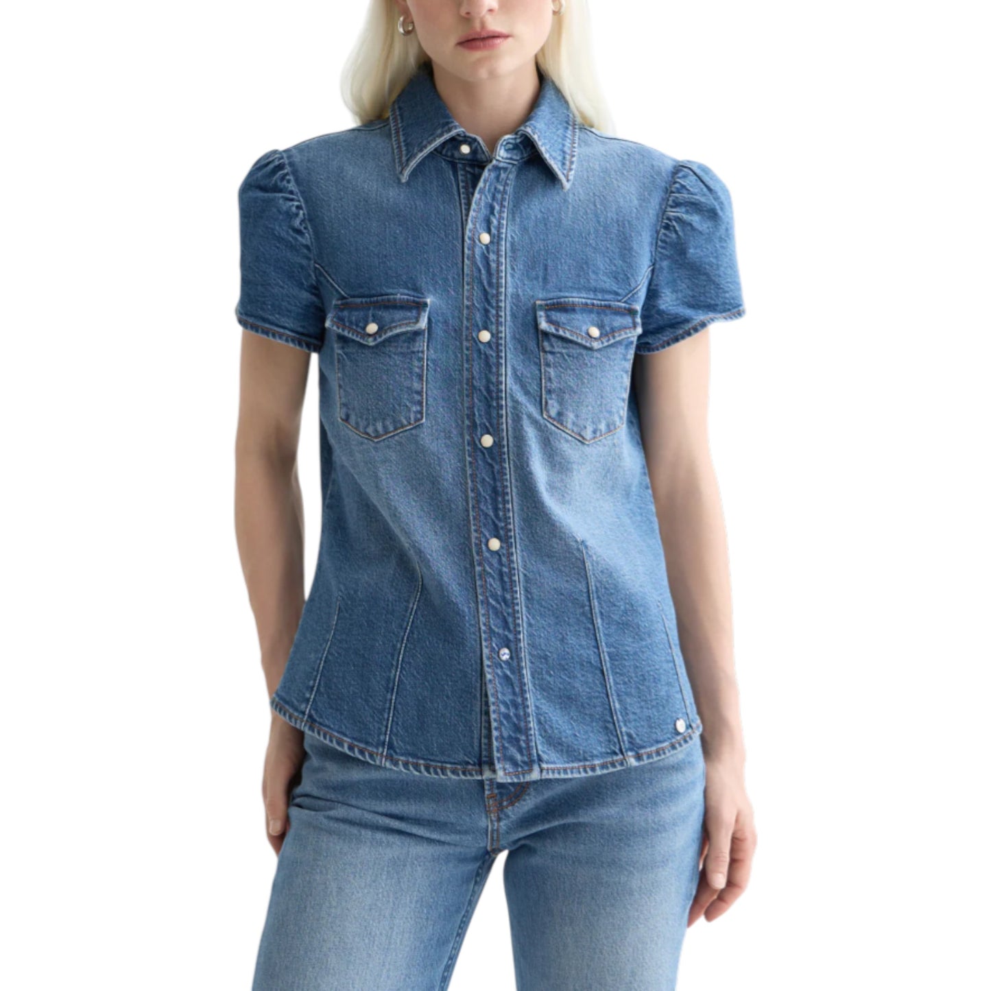 Sculpted Indigo: The Fluted Cap-Sleeve Denim