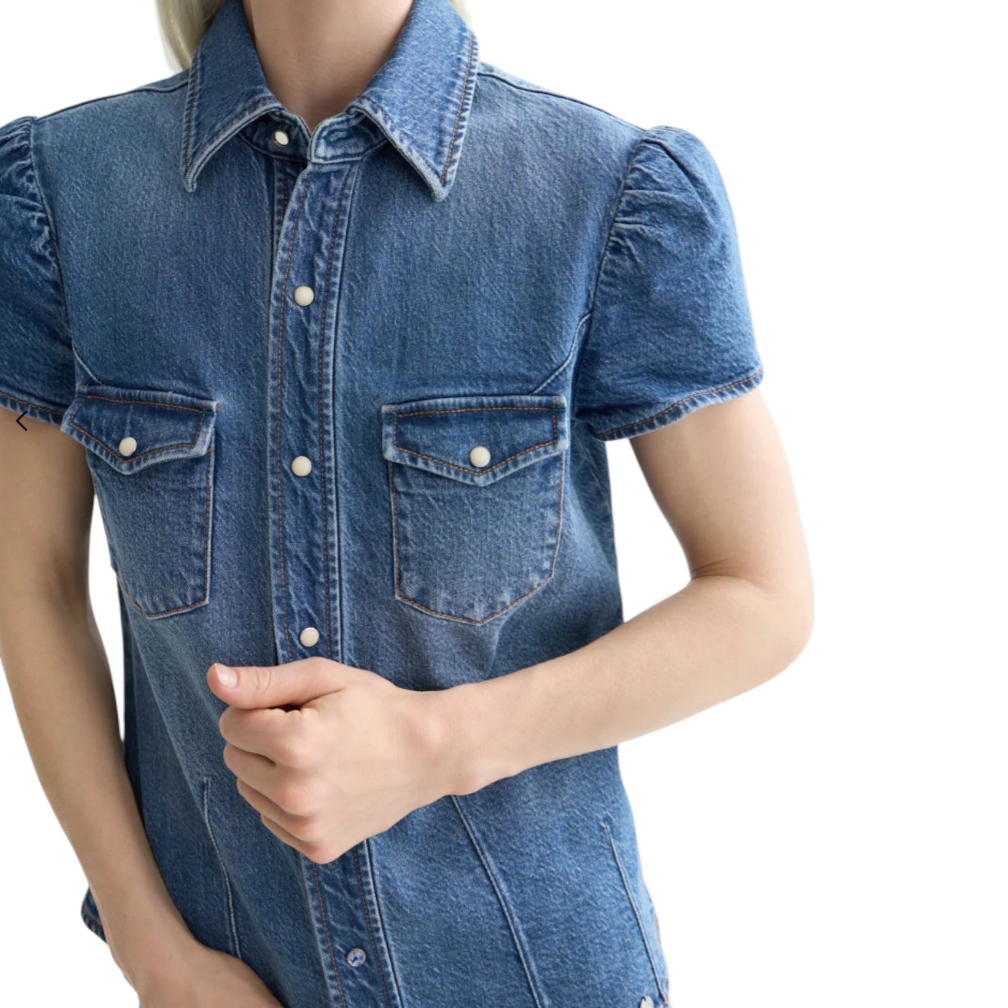 Sculpted Indigo: The Fluted Cap-Sleeve Denim