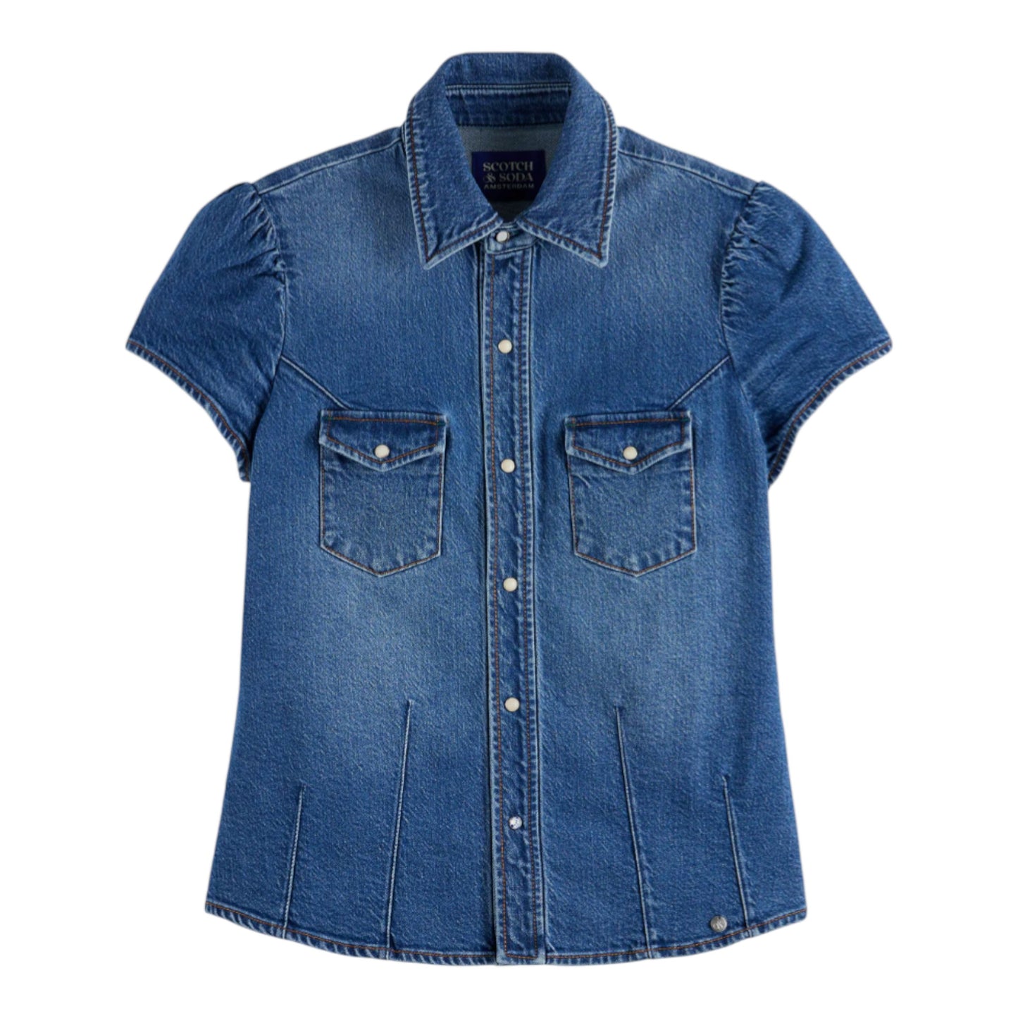 Sculpted Indigo: The Fluted Cap-Sleeve Denim