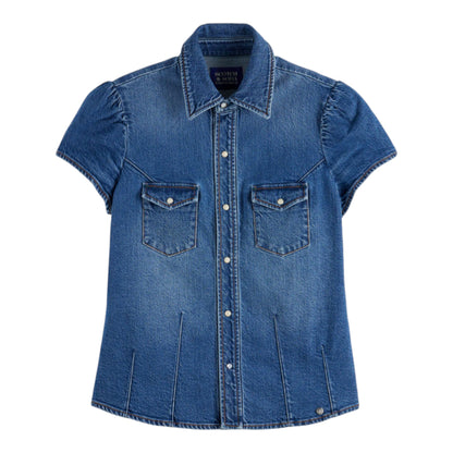 Sculpted Indigo: The Fluted Cap-Sleeve Denim