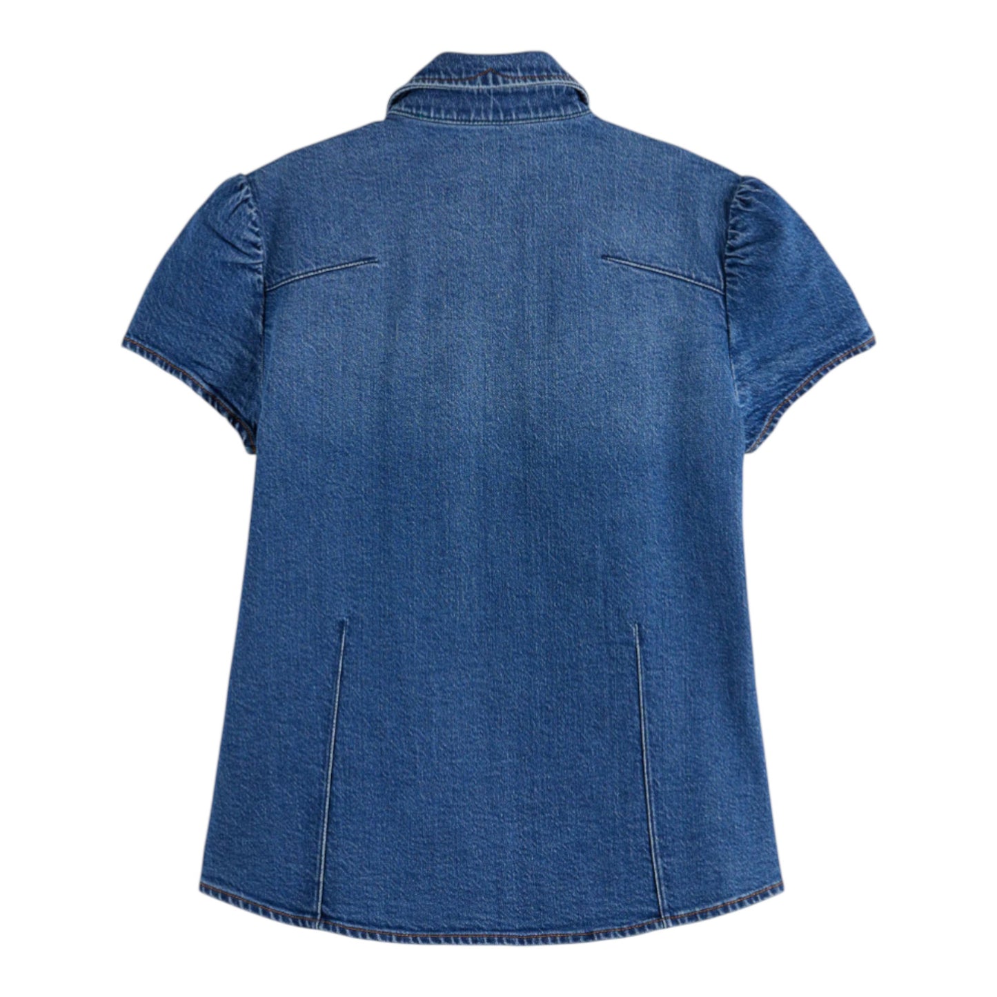 Sculpted Indigo: The Fluted Cap-Sleeve Denim