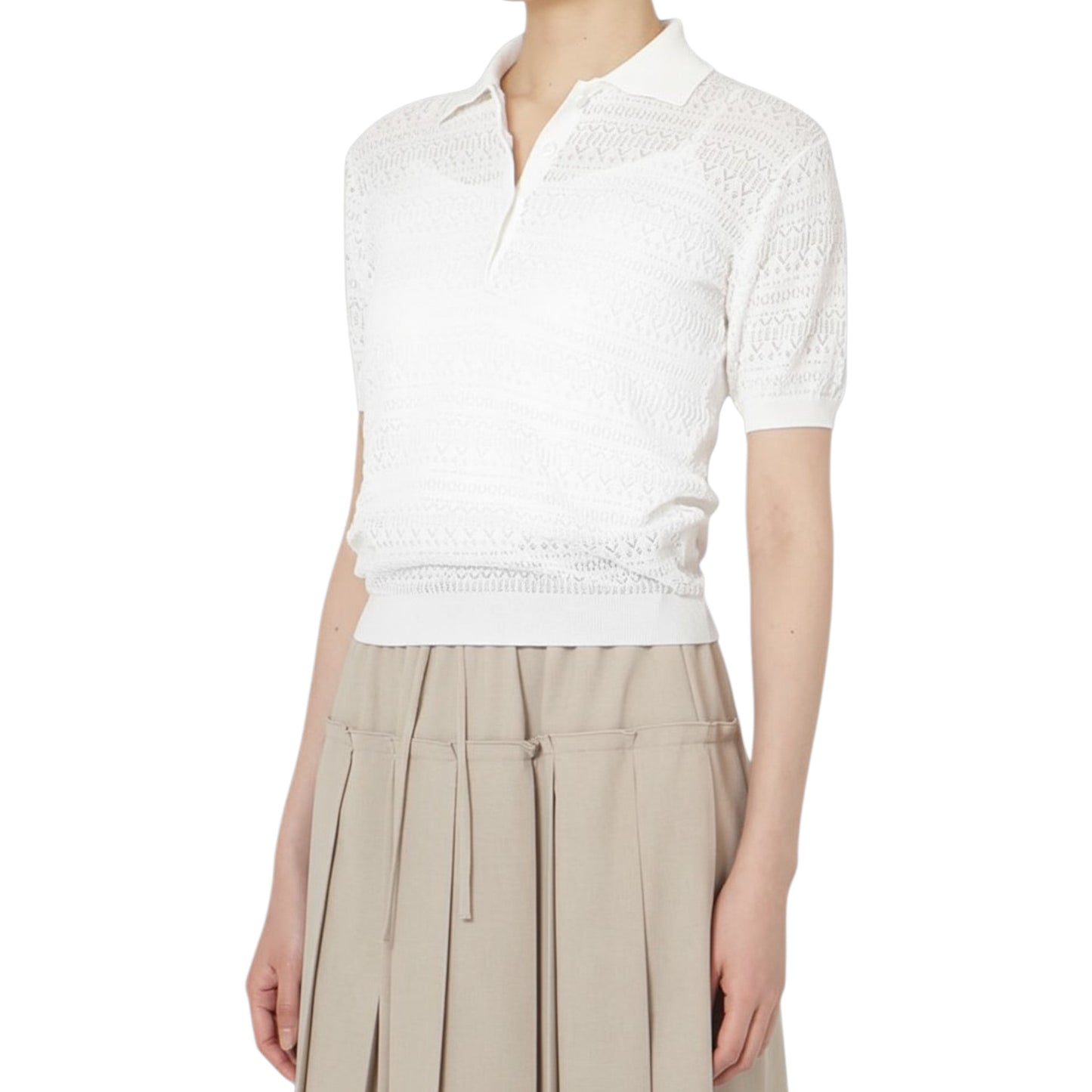 THE LUMINANCE OF TEXTURE: EYELET SHEER POLO KNIT