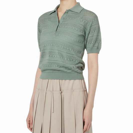 THE LUMINANCE OF TEXTURE: EYELET SHEER POLO KNIT