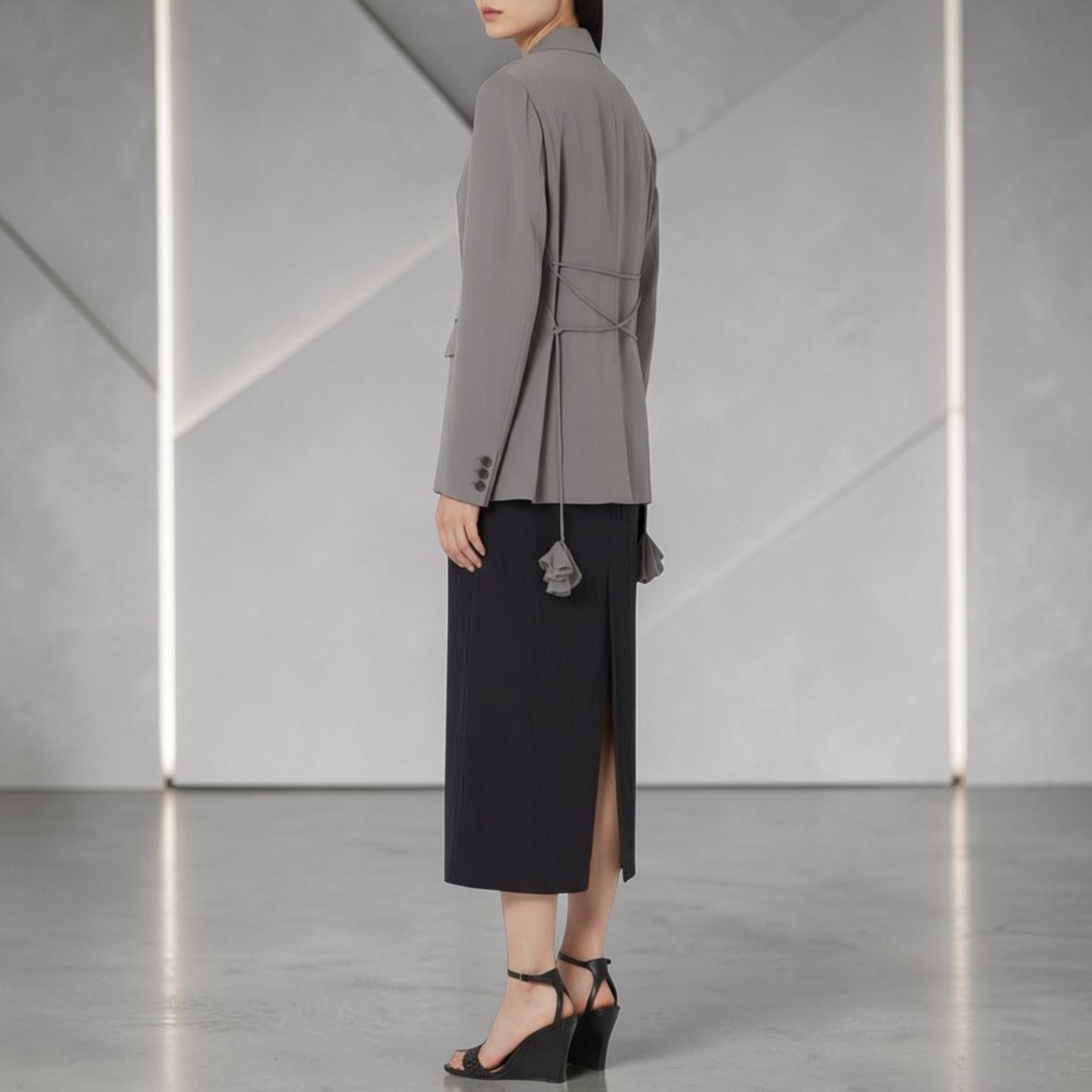 Ethereal Plaid: The Sheer Back-Lace Symphony