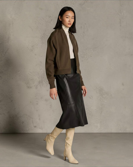 ARCHITECTURAL FLUIDITY: PONTE KNIT BOMBER