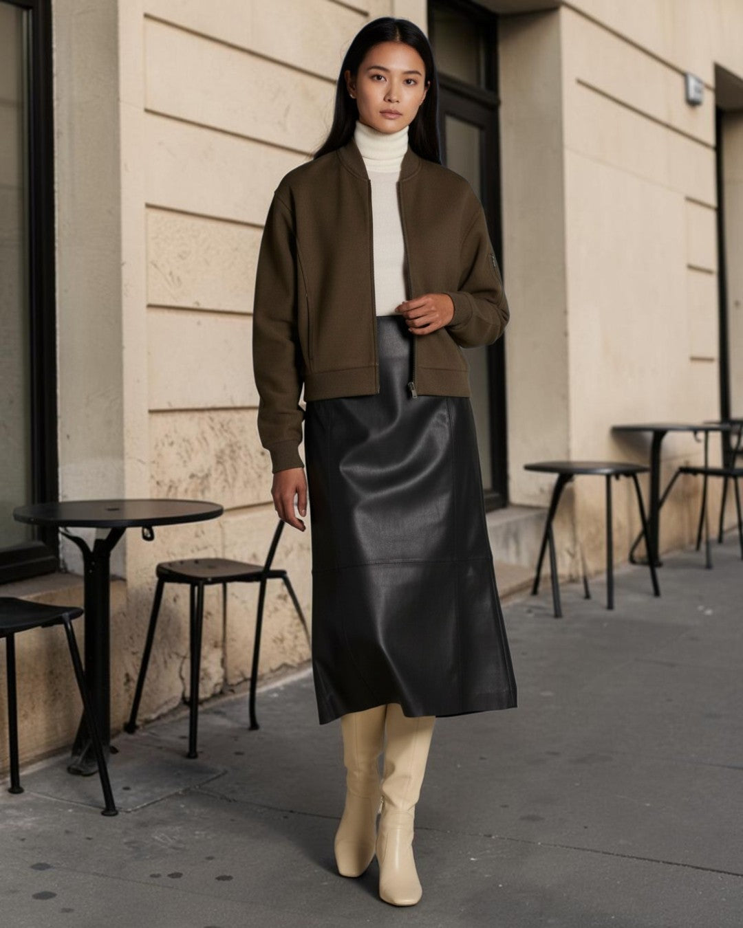 ARCHITECTURAL FLUIDITY: PONTE KNIT BOMBER