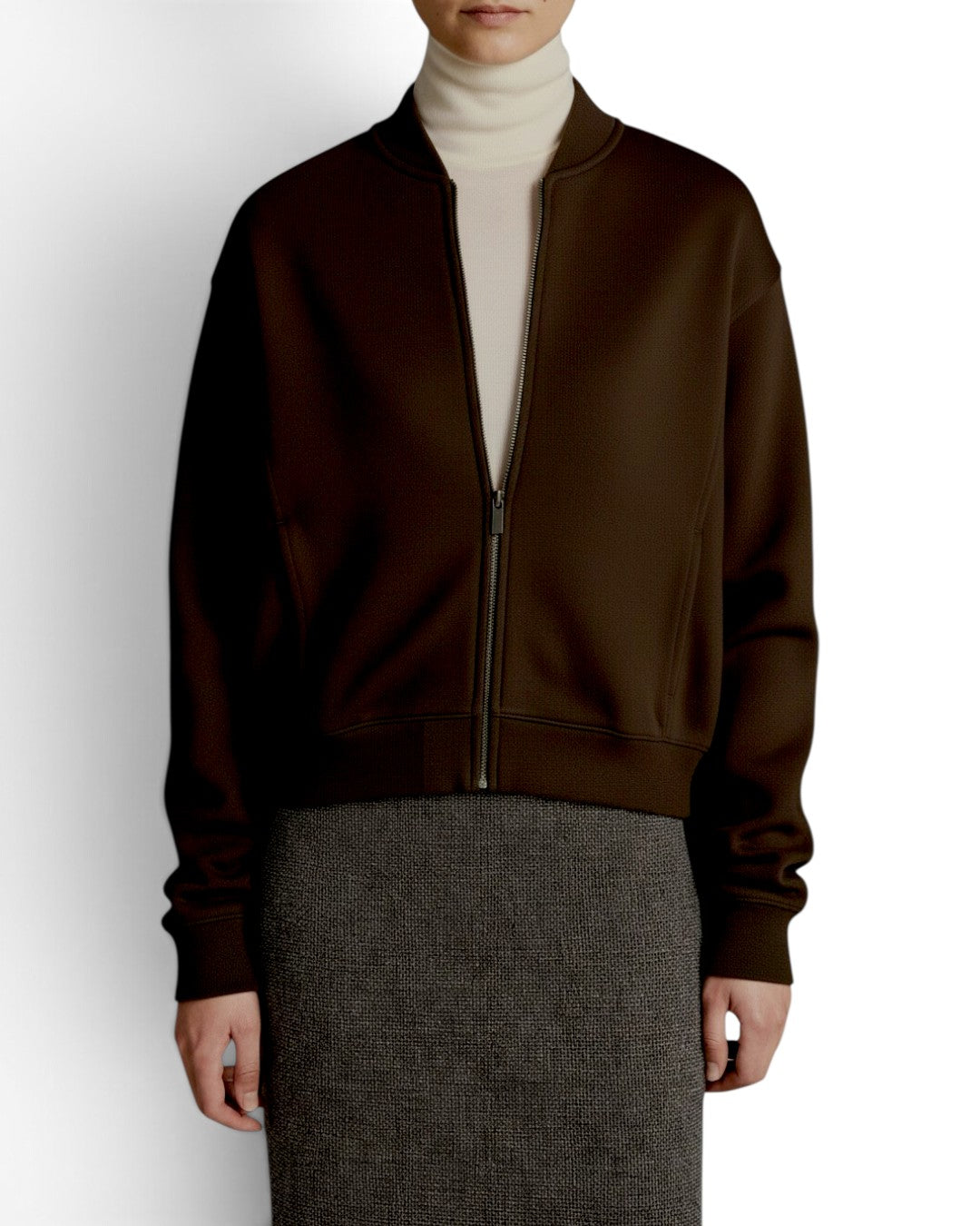 ARCHITECTURAL FLUIDITY: PONTE KNIT BOMBER