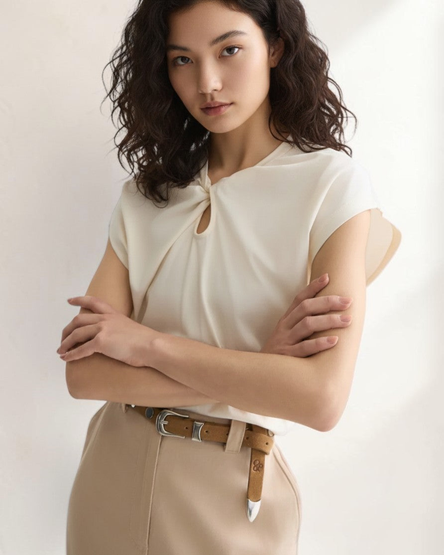 ELEGANCE IN A TWIST: TWISTED NECKLINE T-SHIRT