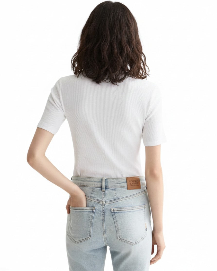 SILENT SOPHISTICATION: MOCK NECK RIBBED T-SHIRT