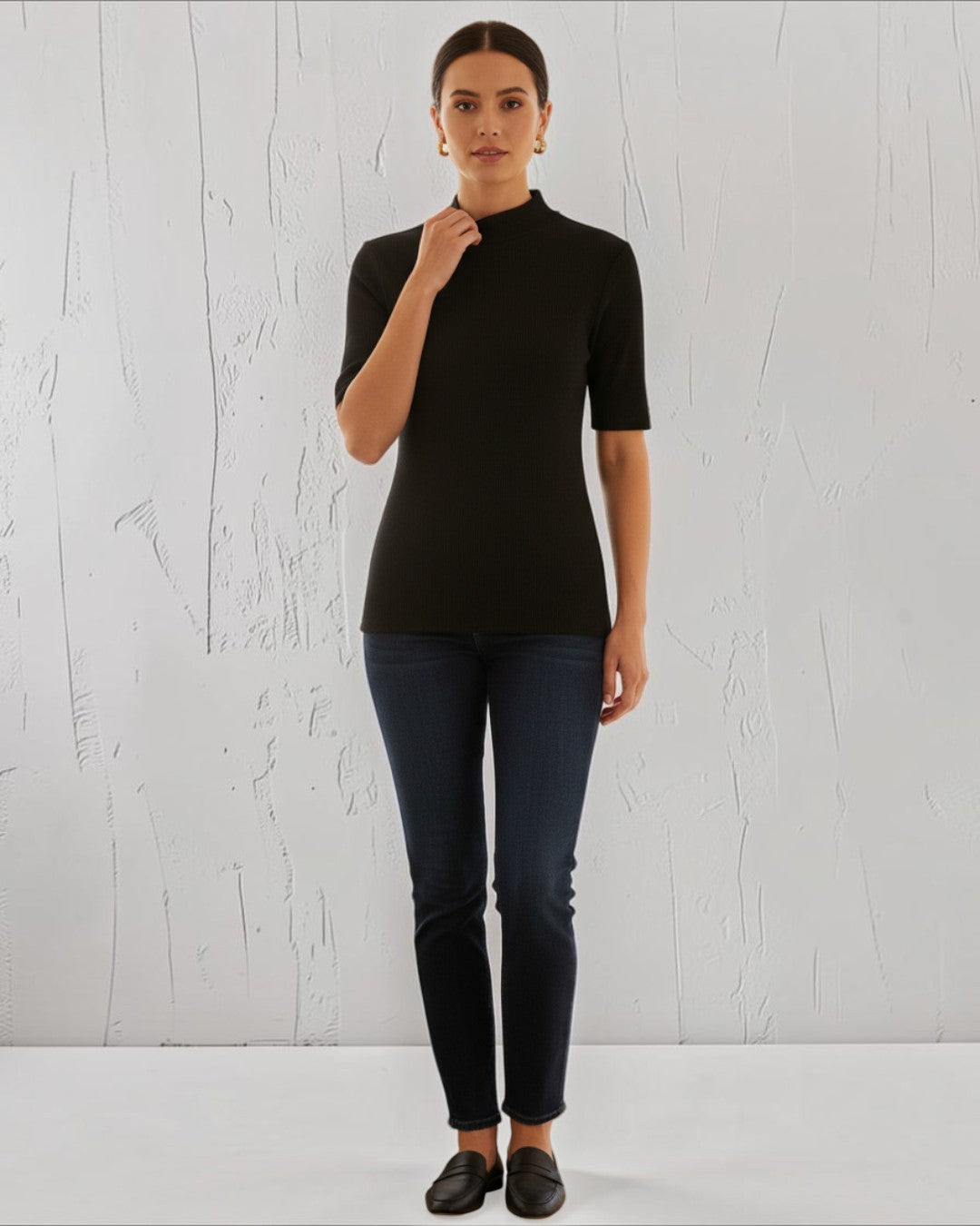 SILENT SOPHISTICATION: MOCK NECK RIBBED T-SHIRT