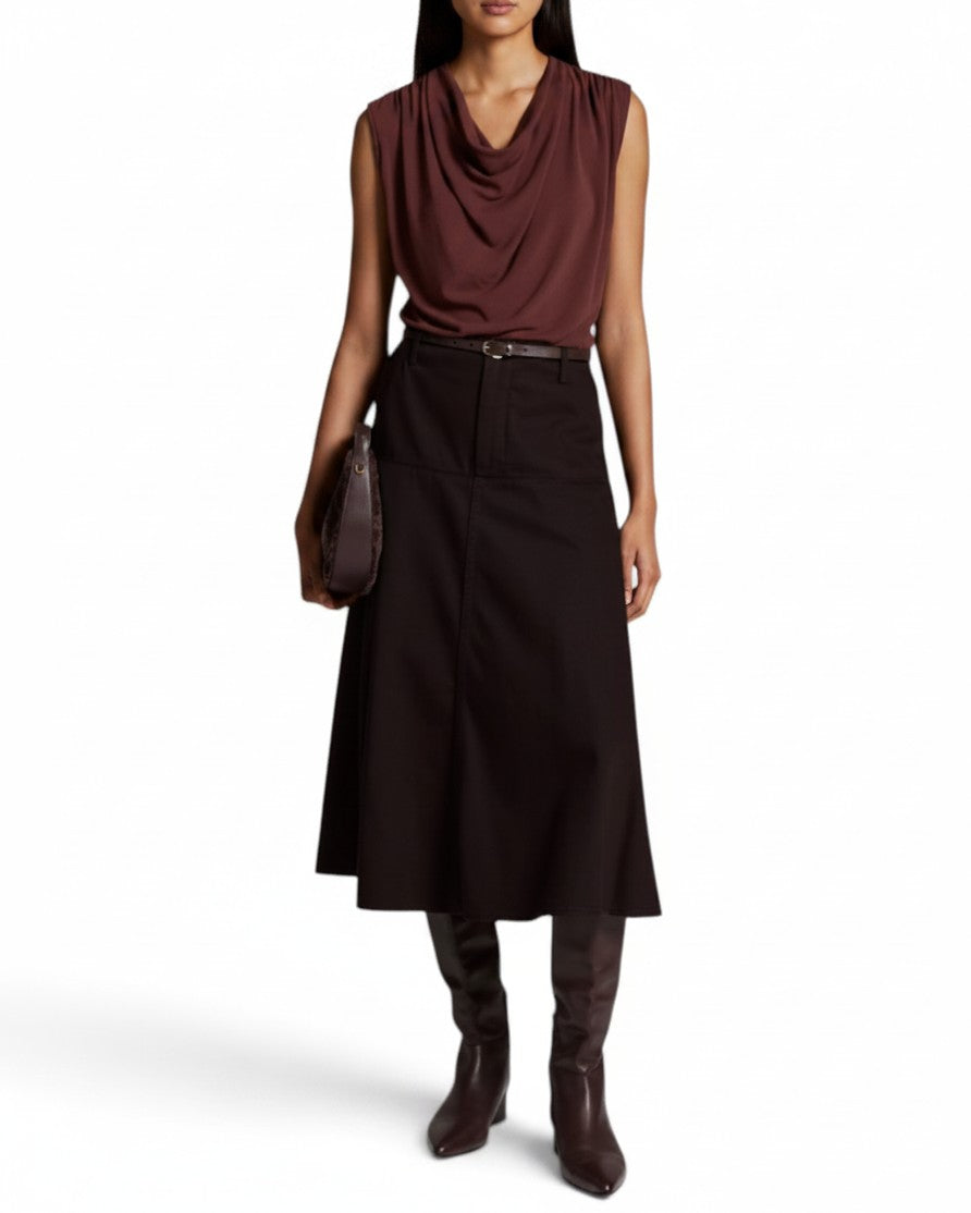 FLUID ELEGANCE: DRAPED COWL-NECK JERSEY TOP