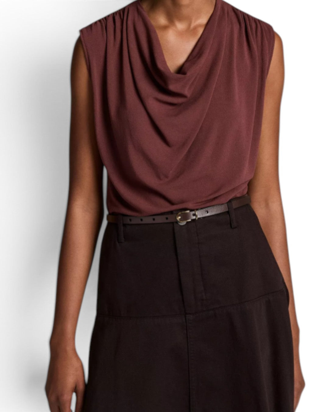 FLUID ELEGANCE: DRAPED COWL-NECK JERSEY TOP
