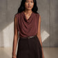 FLUID ELEGANCE: DRAPED COWL-NECK JERSEY TOP