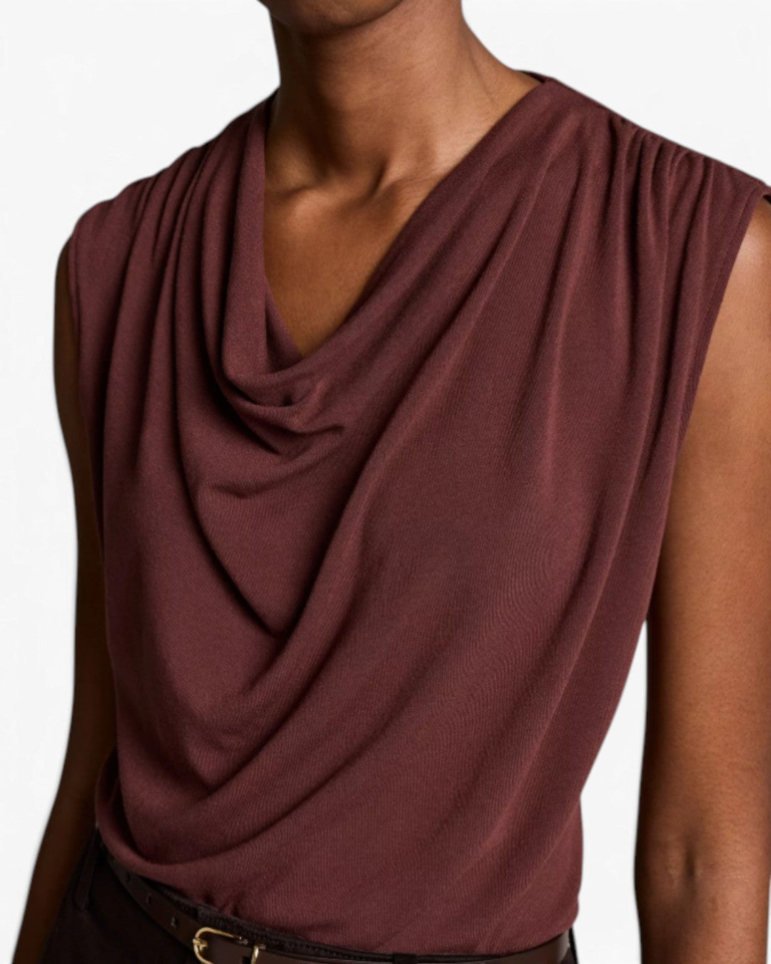 FLUID ELEGANCE: DRAPED COWL-NECK JERSEY TOP