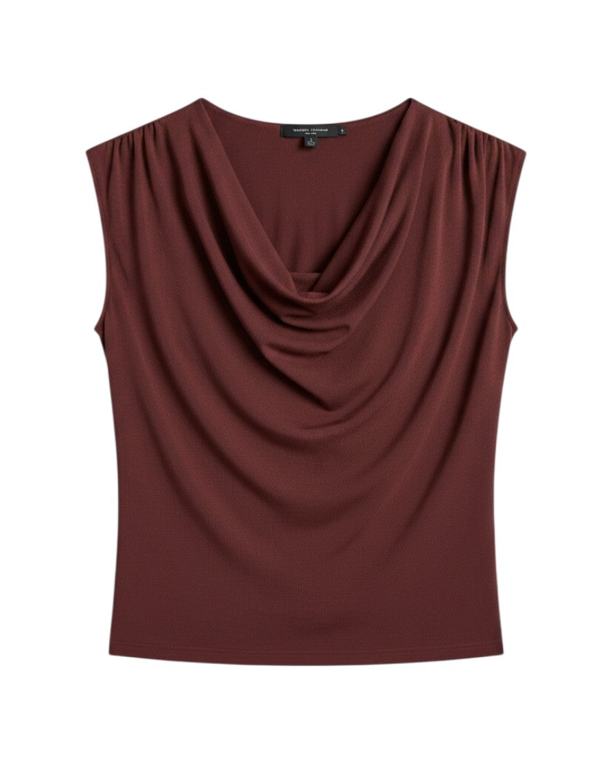 FLUID ELEGANCE: DRAPED COWL-NECK JERSEY TOP