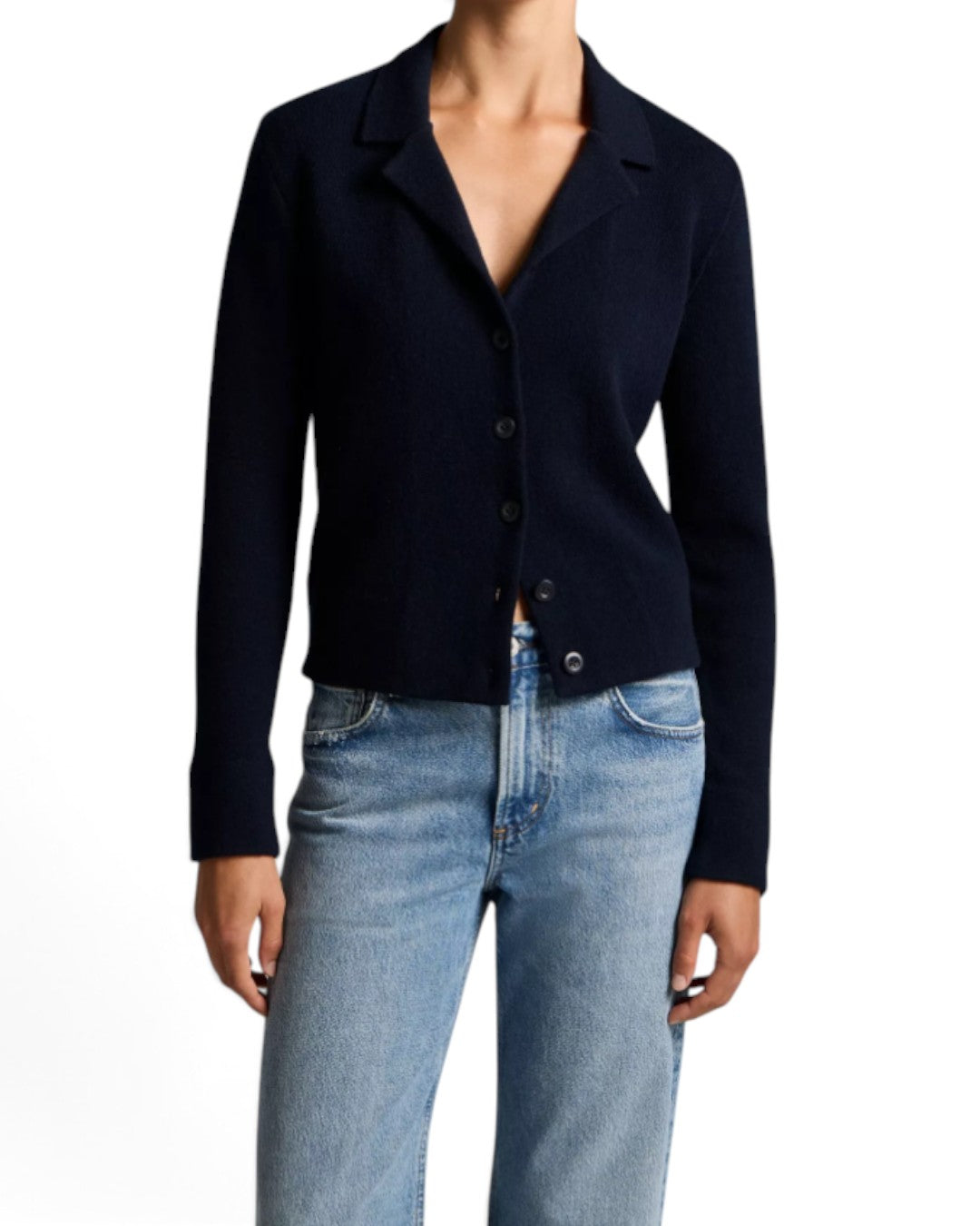 TAILORED COMFORT: NOTCH-COLLAR DOUBLE-FACE CARDIGAN