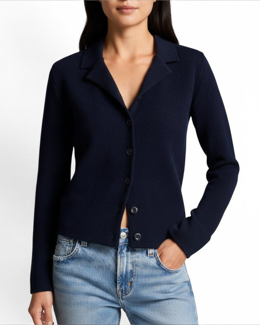 TAILORED COMFORT: NOTCH-COLLAR DOUBLE-FACE CARDIGAN