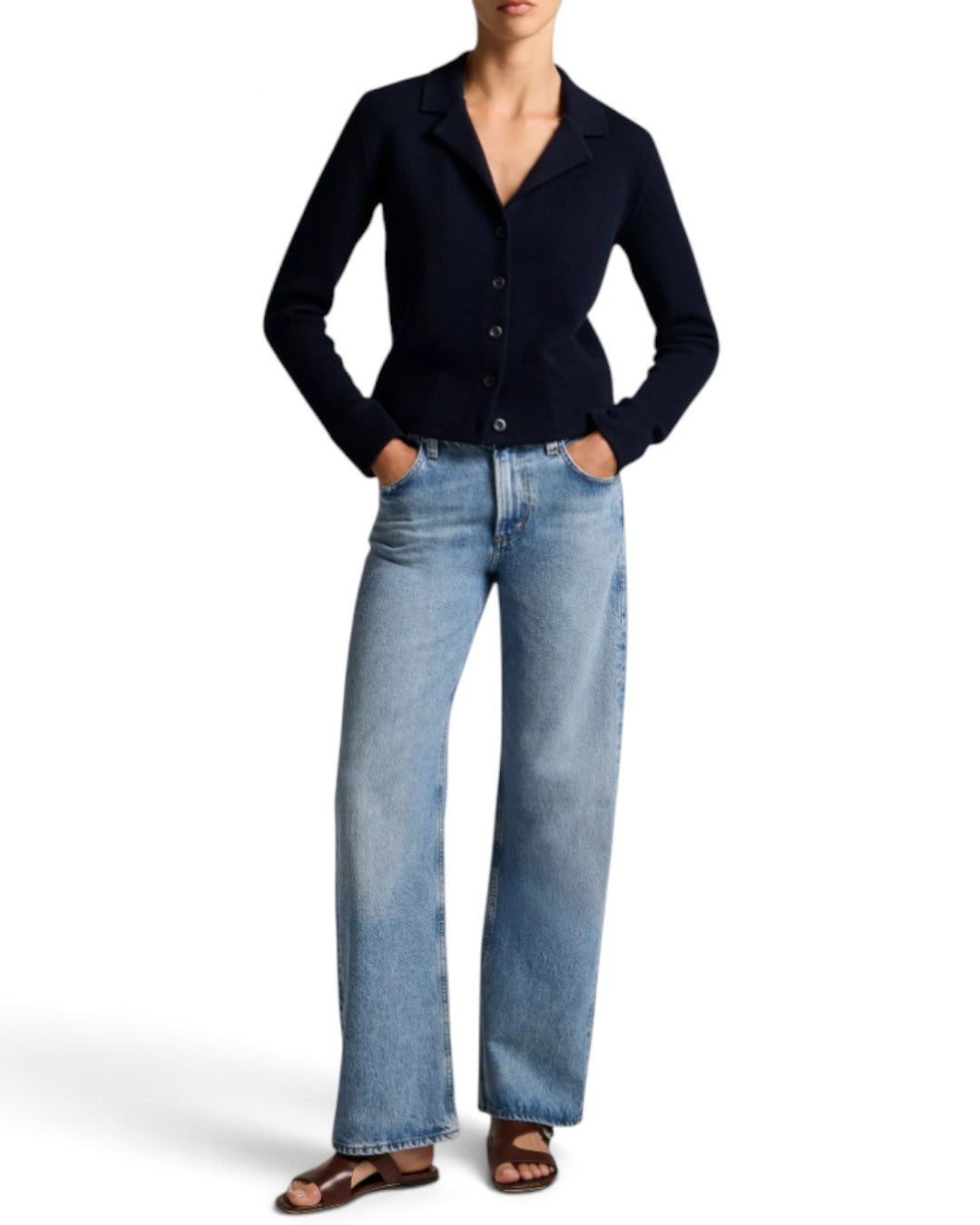TAILORED COMFORT: NOTCH-COLLAR DOUBLE-FACE CARDIGAN