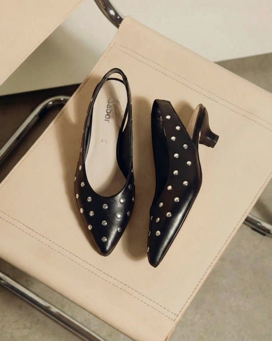CHIC NOIR & GERMAN CRAFTSMANSHIP: STUDDED SLINGBACK PUMPS (BLACK)